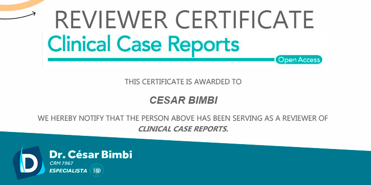 Dr. César Bimbi recebeu uma carta de agradecimento pelos serviços de revisor da Revista Clinical Case Reports.